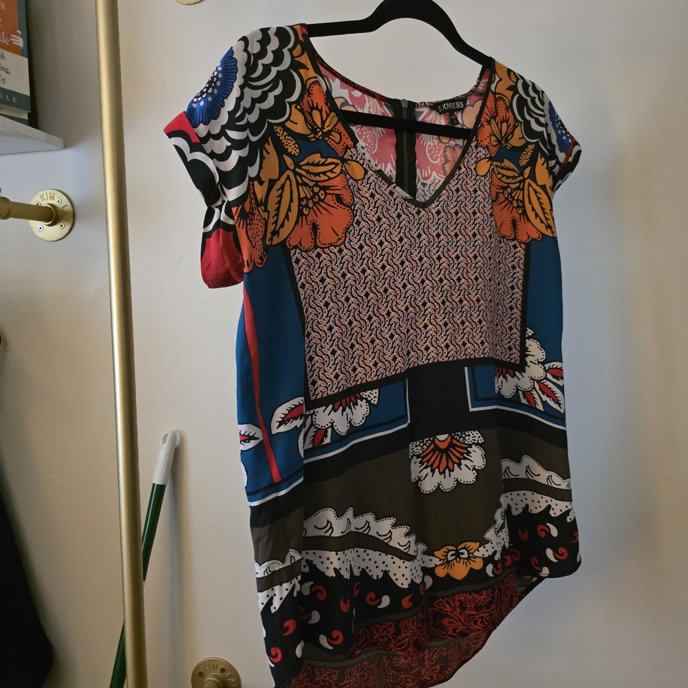 Express Multicolor Floral and Geometric Blouse